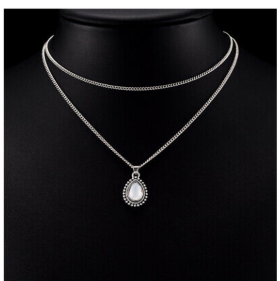 NWT MULTILAYER DRIPPING OPAL CHOKER SILVER CHAIN - Picture 1 of 7